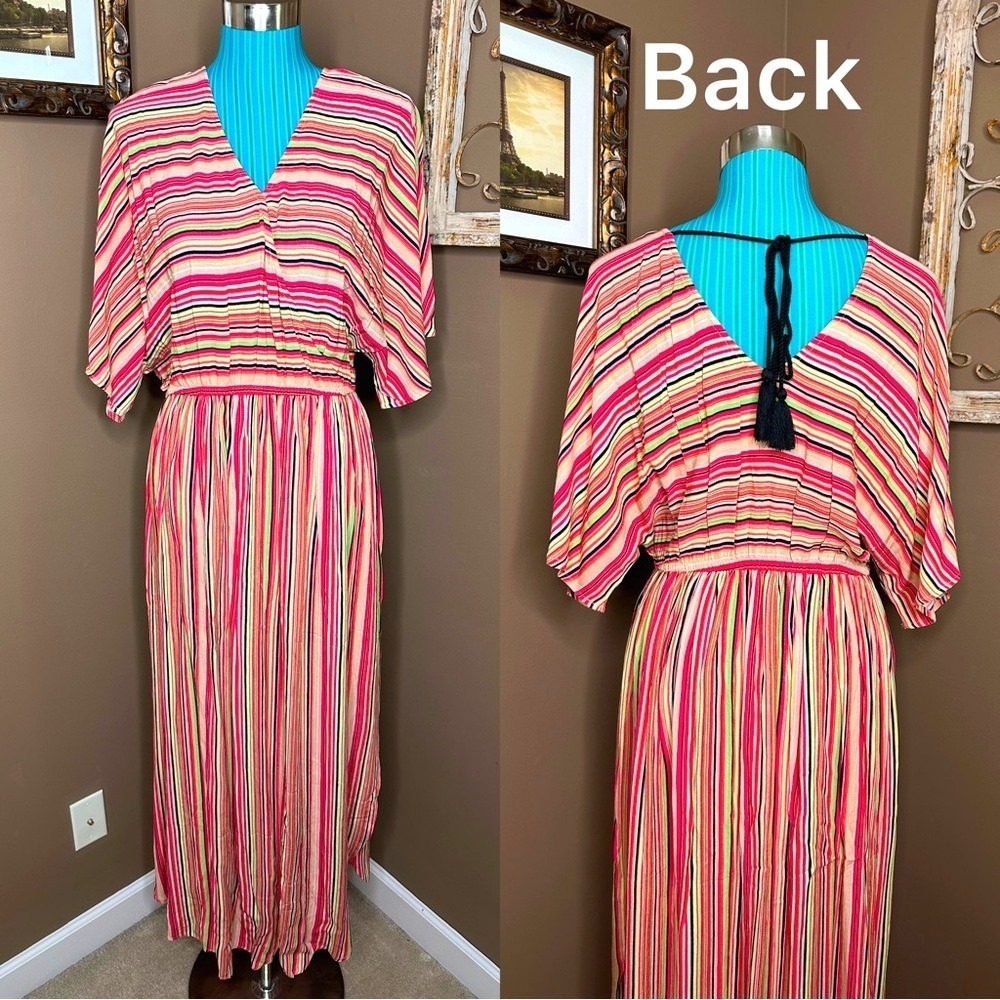 Seven7 Relaxed Women Striped Empire Waist Maxi Tie Back Dress Size Large
